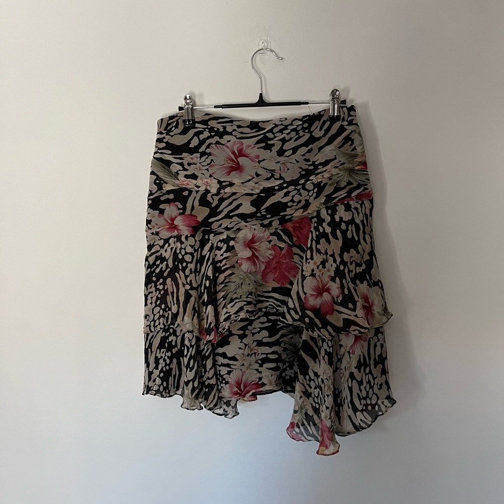 90s hibiscus print flowy skirt